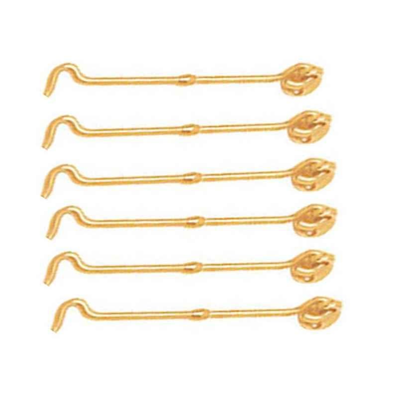 Smart Shophar 8 inch Brass Gold Heavy Grip Gate Hook, SHA10GH-GRIP-GL08-P6 (Pack of 6)