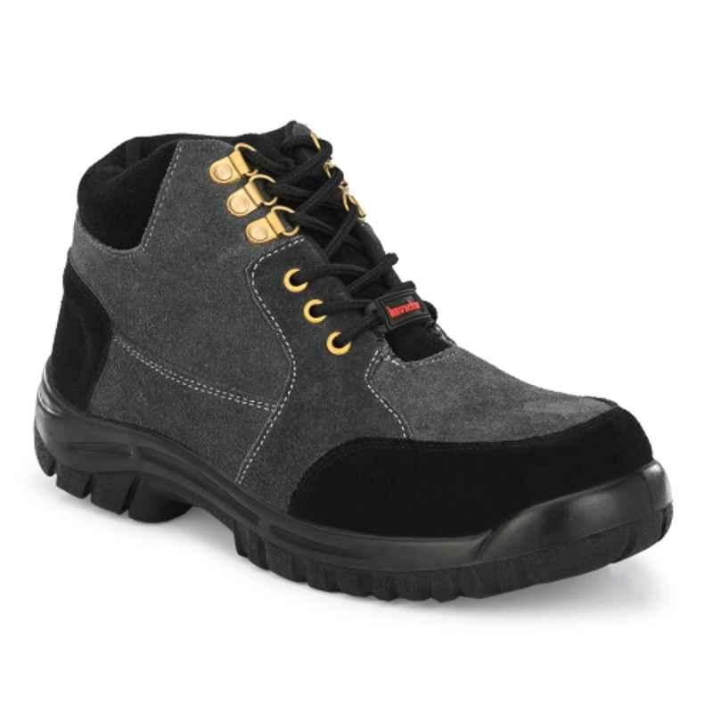 Kavacha Leather Steel Toe Grey Work Safety Shoes, KV-SM83-08, Size: 8