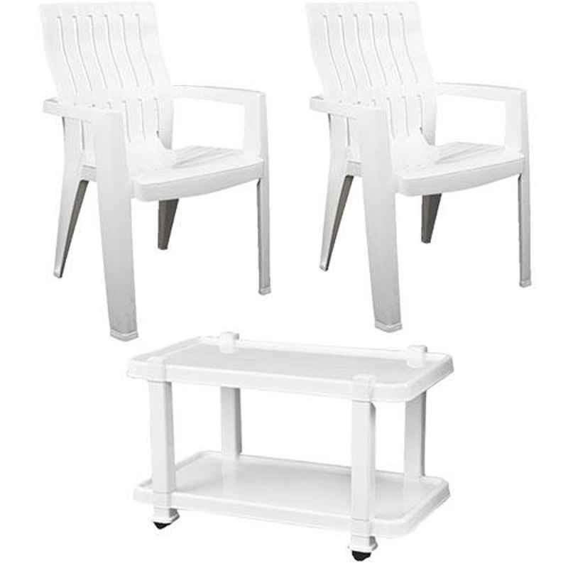 Italica 2 Pcs Polypropylene White Spine Care Chair & White Table with Wheels Set, 2277-2/9509