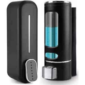 Fastgear 2 Pcs 380ml Plastic Black Cubical & Cylindrical Soap Dispenser Set