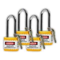 Asian Loto 4 Pcs 65mm Yellow Long Shackle Jacket Padlocks Set for Safety, ALC-LPL-YYYY
