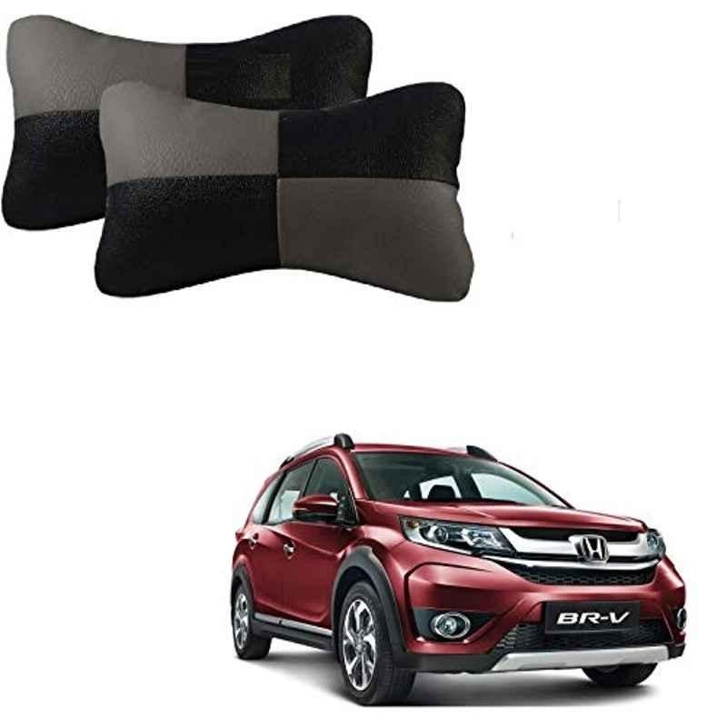 Kozdiko 2 Pcs Leather Grey & Black Neck Rest Car Cushion Pillow Set for Honda BRV