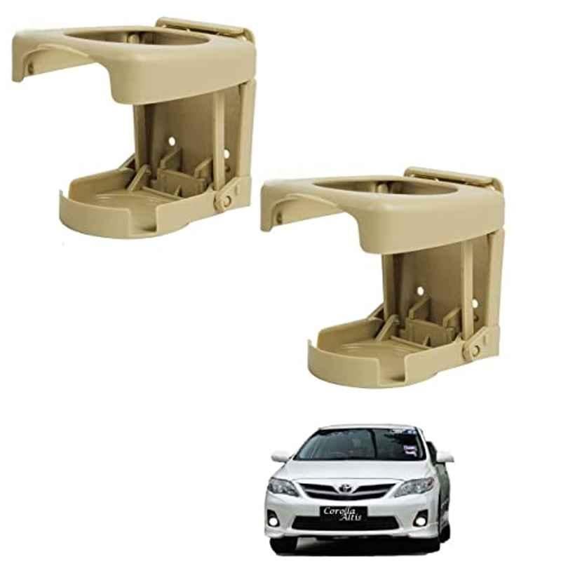 Kozdiko Plastic Beige Foldable Car Drink Holder for Toyota Corolla Old Altis (Pack of 2)