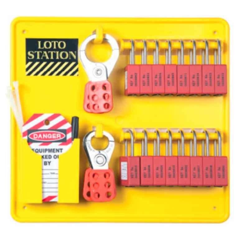 Loto 350x360mm Yellow Lockout Station Complete Station with Contents, LS-16L-1P-Y-CS