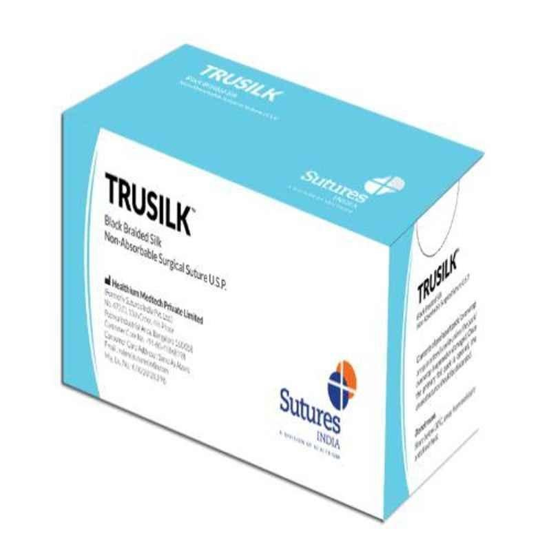 Trusilk 12 Foils 4-0 USP 76cm 3/8 Circle Cutting Black Braided Non-Absorbable Silk Suture Box, SN 5001