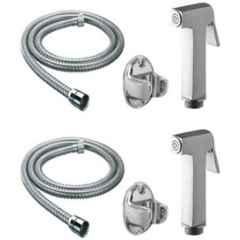 Gold Bell HF-01 Brass Silver Wall Mounted Chrome Finish Health Faucet Gun with 1 m Flexible SS Tube & Wall Hook (Pack of 2)