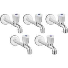 Senkiddpro Triangle Steel Chrome Finish Wall Mounted Long Body Tap with Wall Flange (Pack of 5)