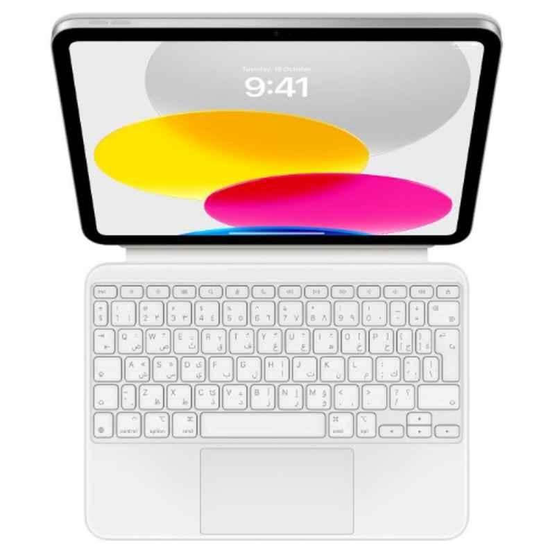 Apple 14 Keys Polyurethane White Magic Keyboard Smart Folio for 10.9 inch Arabic iPad 10th Generation, MQDP3AB/A