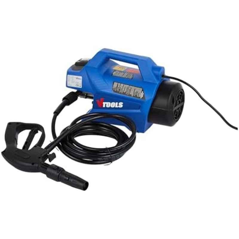 VTOOLS 1400W 105bar Blue Electric Pressure Washer with Induction Motor, 5 m Hose & Soap Dispenser, VT1504