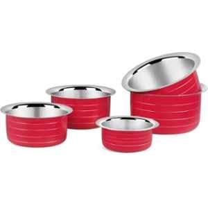 Classic Essentials 543821 5 Pcs Stainless Steel Red Induction Friendly Tope Cookware Set (Pack of 3)