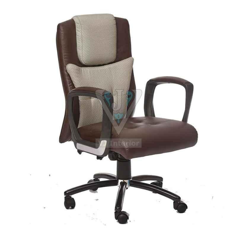 VJ Interior 18-22x19-23 inch Brown Mid Back Leatherette With Fabric Office Chair, VJ-1918