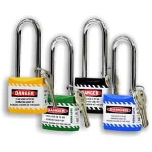 Asian Loto 4 Pcs 65mm Yellow, Green, Blue & Black Long Shackle Jacket Padlocks Set for Safety, ALC-LPL-YGBK