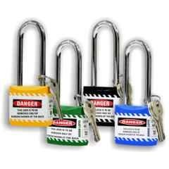 Asian Loto 4 Pcs 65mm Yellow, Green, Blue & Black Long Shackle Jacket Padlocks Set for Safety, ALC-LPL-YGBK