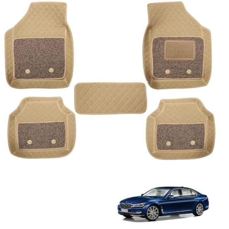 Kozdiko 5 Pcs Waterproof & Luxury 7D Beige Leatherette Car Floor Mats Set for BMW 7 Series