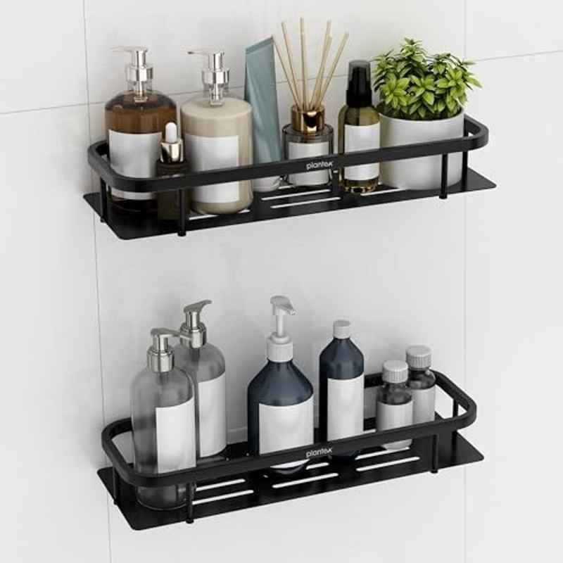 Plantex 15x5 inch Stainless Steel Black Powder Coated Finish Bathroom Shelf (Pack of 2)