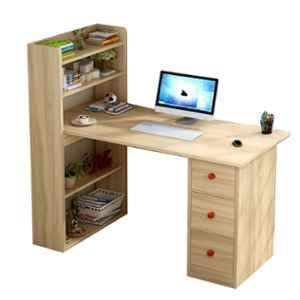 Kawachi Beige Compact Computer Laptop Study Table with 4 Shelves Storage & 3 Drawers, KAW_KW13-BEIGE