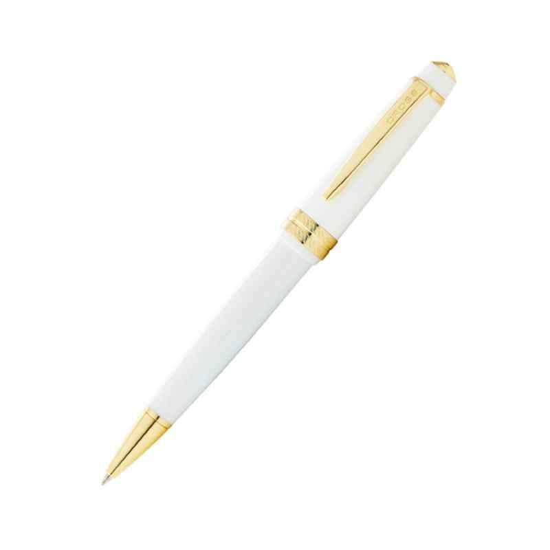 Cross Bailey Black Ink White Resin & Gold Tone Finish Ballpoint Pen with 1 Pc Black Refill Set, AT0742-10