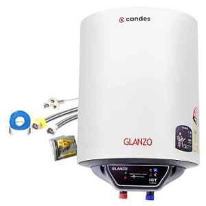 Candes Glanzo 2000W 10L White IOT Enabled Glassline Storage Electric Water Heater with Installation Kit