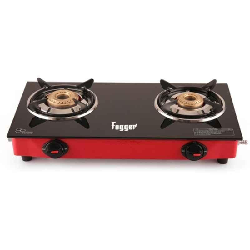 Fogger Nano 2 Burner Black & Red Glass Top Manual Ignition Gas Stove with 2 Years Warranty