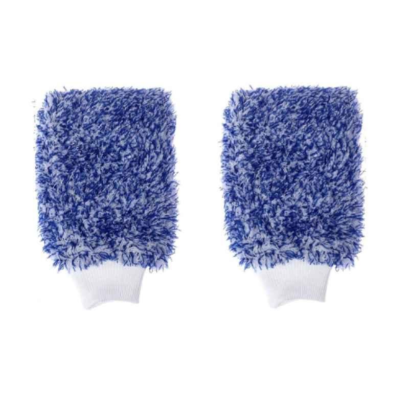 AllExtreme EXMDBW2 2 Pcs Blue & White Double-Sided Microfiber Car Washing Mitt Reusable Duster Glove Set