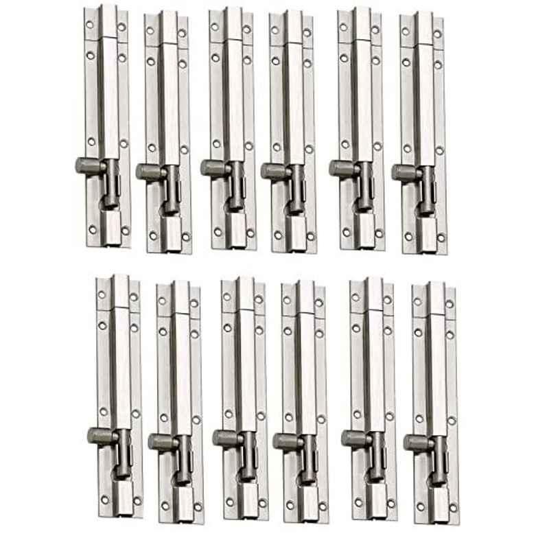 Smart Shophar 6 inch Stainless Steel Silver Plain Tower Bolt, SHA40TW-PLAN-SL06-P12 (Pack of 12)