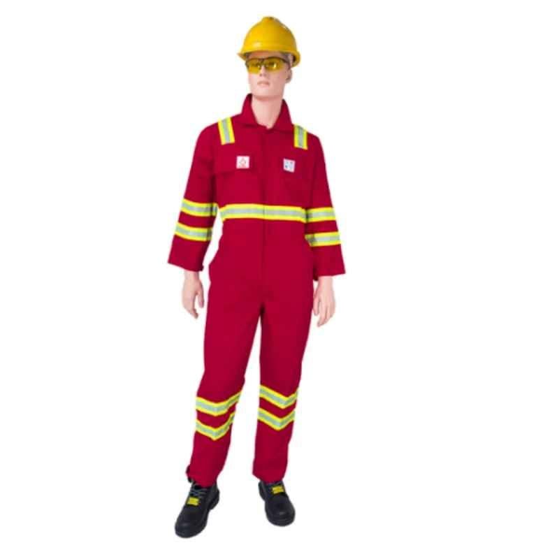 Empiral Safeguard Pro Red 260 GSM Cotton FR Coverall with 2 inches Dual Tone FR Reflective Tape, E310053101, Size: 3XL