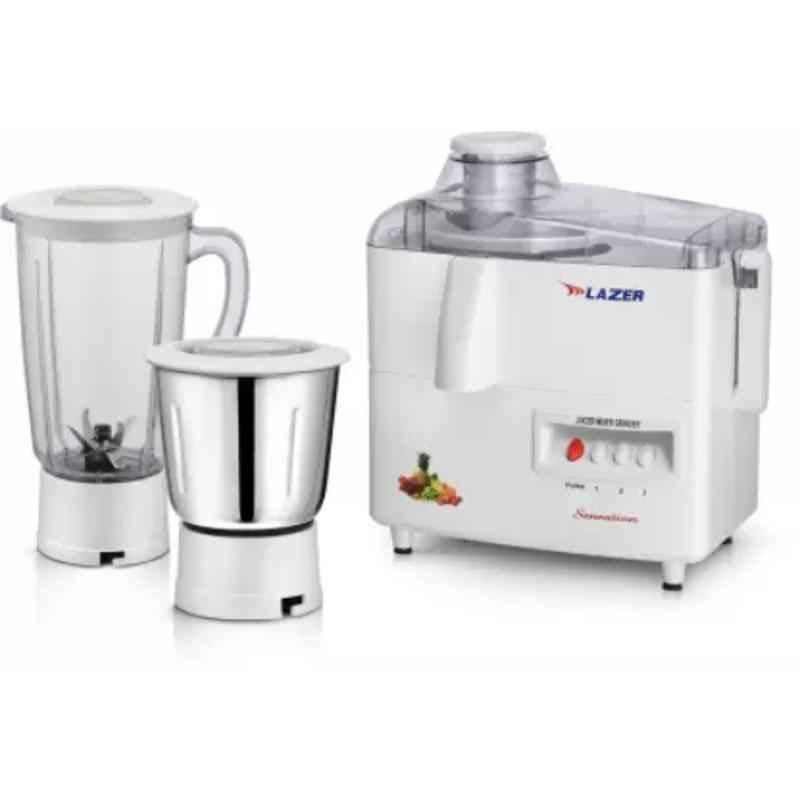 Lazer Sensation 500W White Juicer Mixer Grinder with 2 Jars, SENSATIONJMG500WHT
