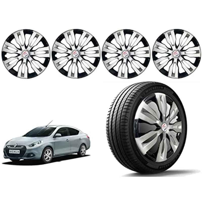 Auto Pearl 4 Pcs 14 inch Polypropylene Silver & Black Press Type Car Wheel Cover Set with Retention Ring for Renault Scala RXE, 14WC_DzireT2_DC_ScalaRXE