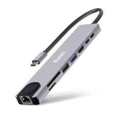 Foxin C Hub 8 5Gbps Metal Grey 8-in-1 USB Hub with 4K HDMI, 100 Mbps RJ45 LAN Ethernet Port