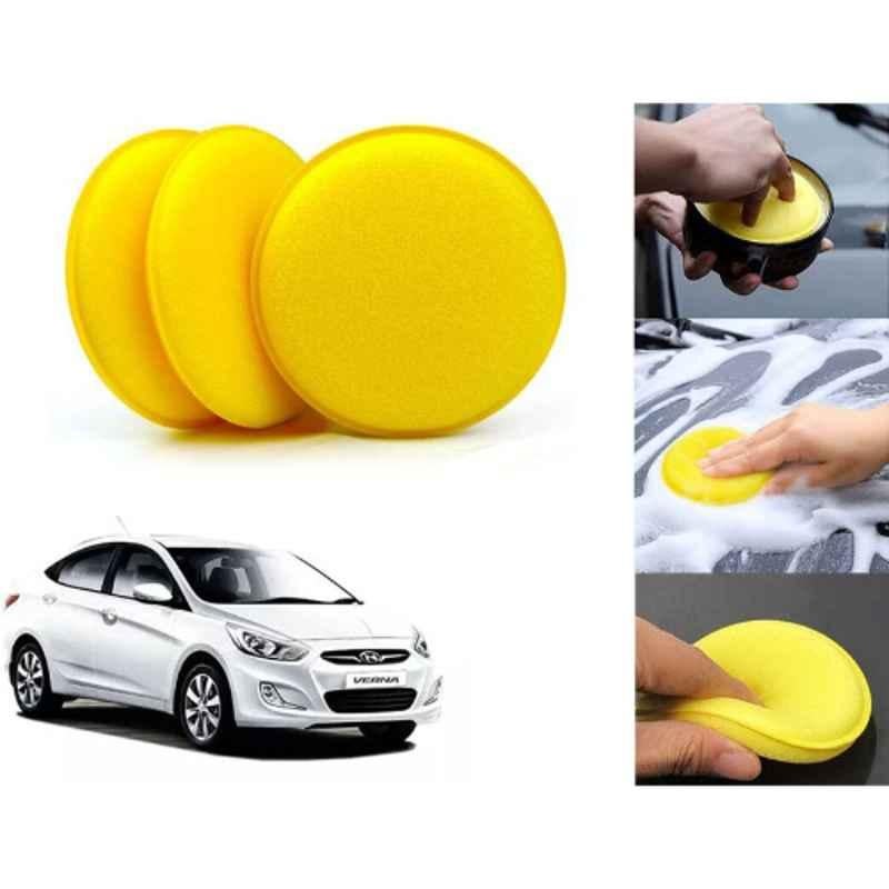 Auto Pearl Polyurethane Beige Washing & Waxing Polish Foam Sponge for Verna Fluidc4S T3 2012 (Pack of 3)