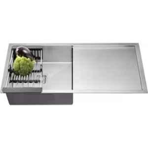 Fossa FS-11Drain 45x20x10 inch Stainless Steel Matt Finish Silver Single Bowl with Drainboard Handmade Kitchen Sink