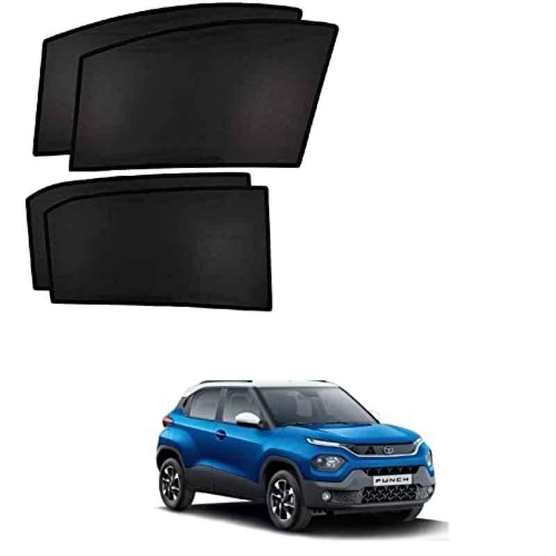 Kozdiko 4 Pcs Polyester Black Non Magnetic Window Sun Shades Set for Tata Punch
