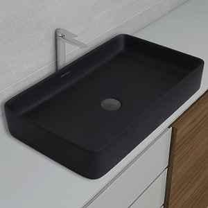 Plantex Black Tabletop Basin for Bathroom/Countertop Wash Basin/Ceramic Bathroom Basin/Washbasin for Restaurant/Hotel (Matte Black Finish-24x13x5 inch)