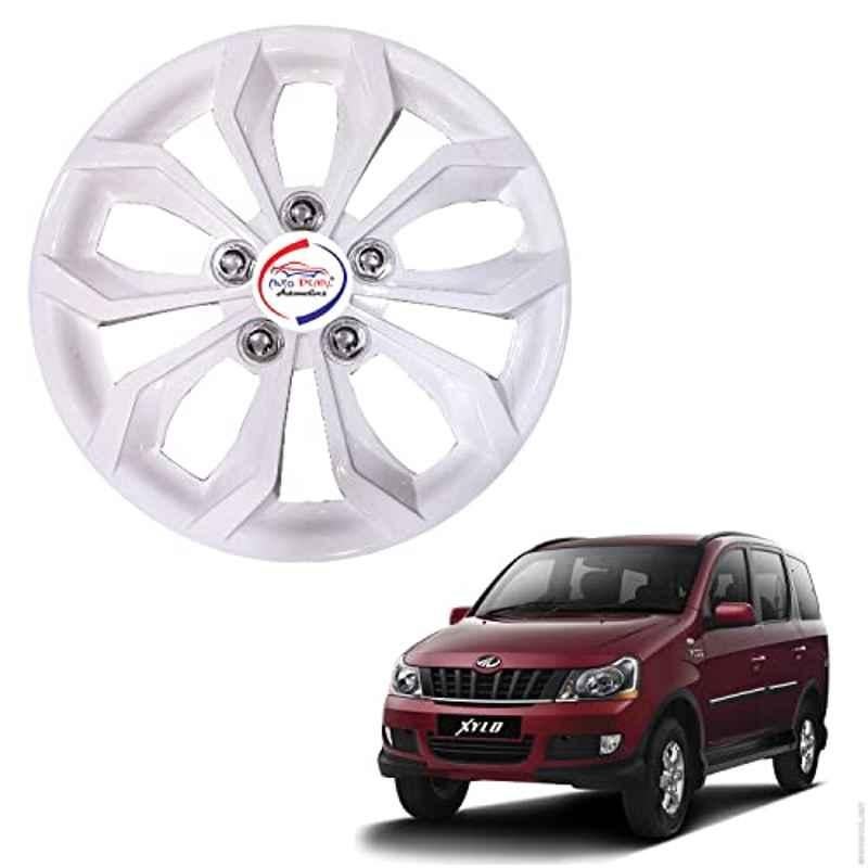 Auto Pearl 4 Pcs 15 inch ABS Pearl White BBR15 Hubcap Wheel Cover Set with Retention Ring for Mahindra Xylo