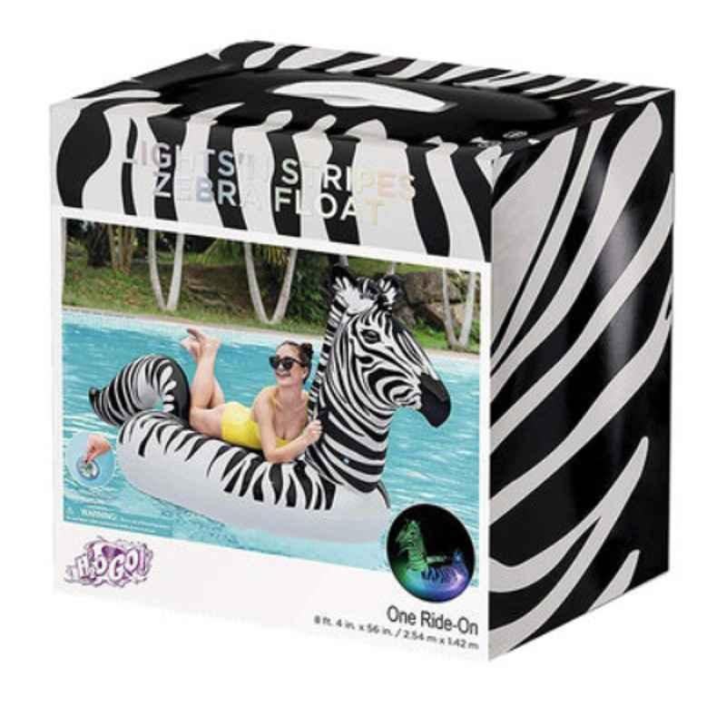 Bestway Float'n Fashion 2.54x1.42m Zebra Shaped Lights & Stripes Pool Float, 41406