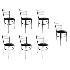 P P Chair Stainless Steel Chrome Finish Black Multipurpose Dining Chair with Leatherette Cushion (Pack of 7)