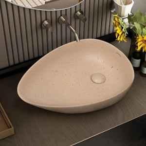 Plantex Table Top Wash Basin for Bathroom/Oval Countertop Vessel Sink Basin for Home/Office/Designer Ceramic Basin (Peach, 22x15.5x5 Inch)