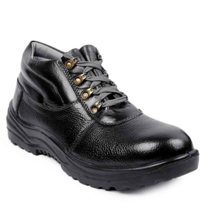 JK Steel JKPSF140BLK Leather Steel Toe Black Work Safety Shoes, Size: 8