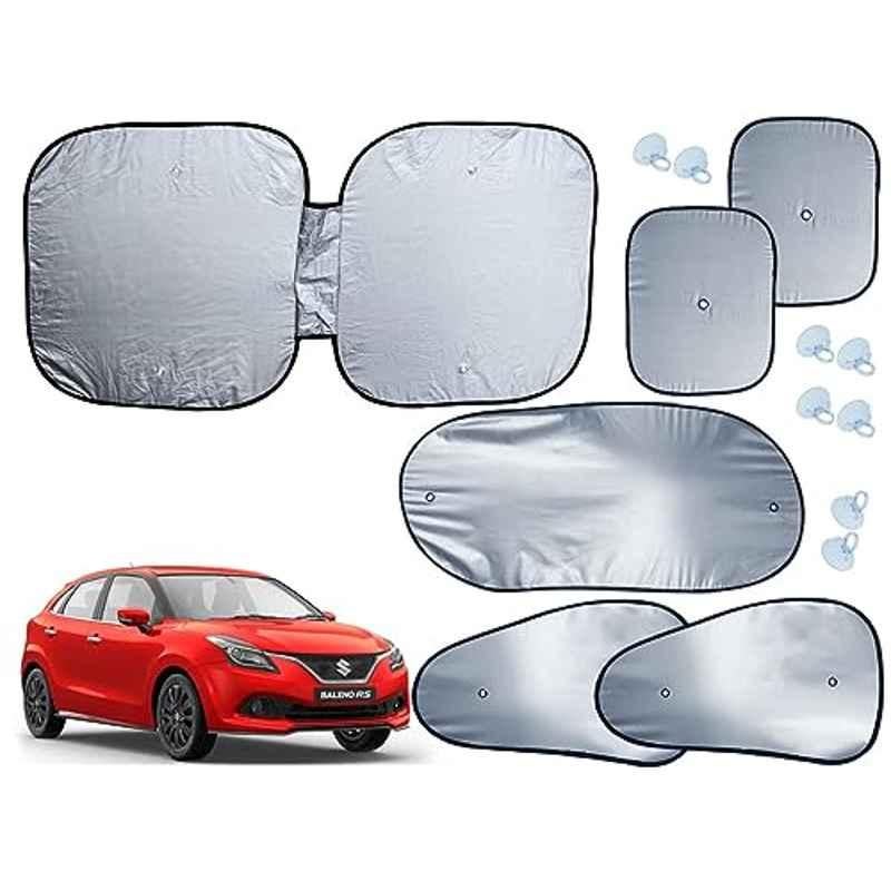 Auto Pearl 6 Pcs Polyester Black & Silver Window, Front & Rear Sun Shade Set for Maruti Suzuki Baleno RS 2017