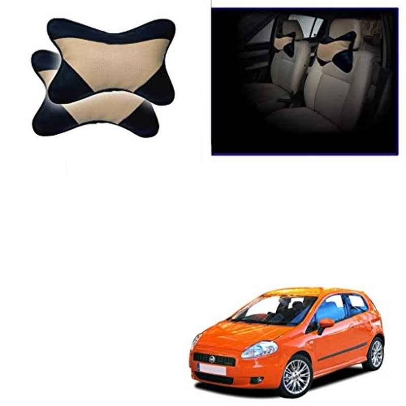 Kozdiko 2 Pcs Beige & Black Car Neck Rest Cushion Pillow Set for Fiat Grand Punto