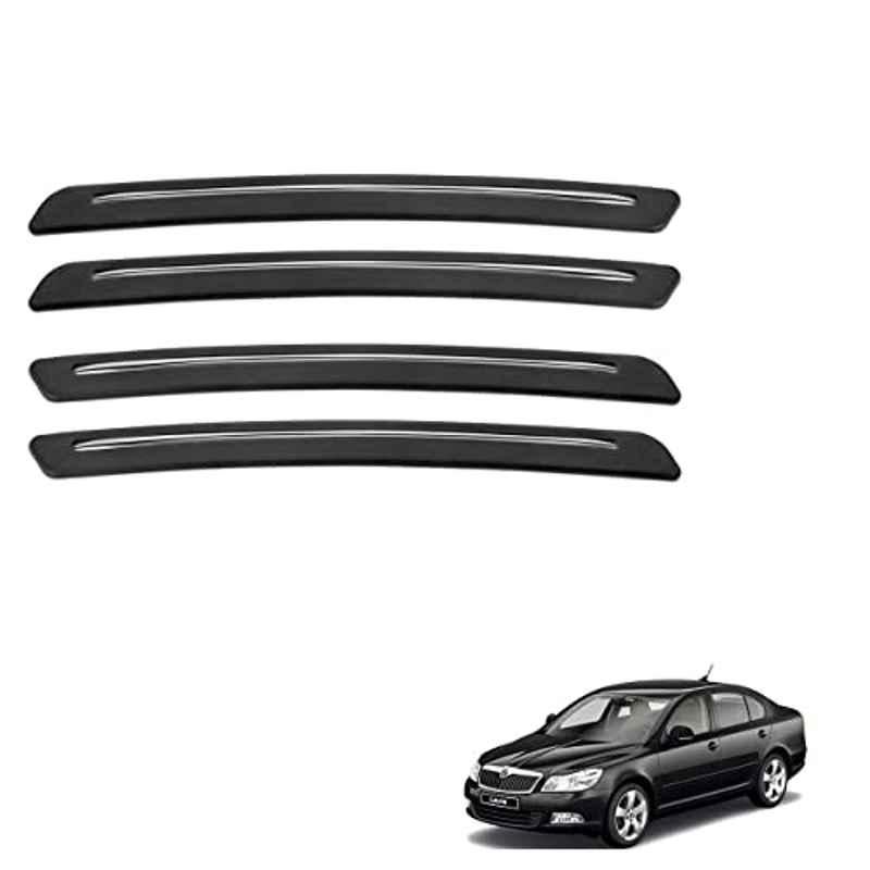 Kozdiko 4 Pcs Rubber Black Car Bumper Protector Set with Chrome Strip for Skoda Laura