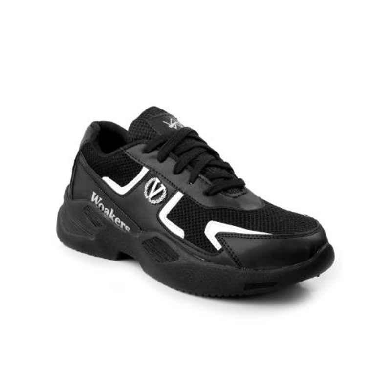Woakers Synthetic Leather Steel Toe PVC Sole Black Safety Shoes, Size: 6
