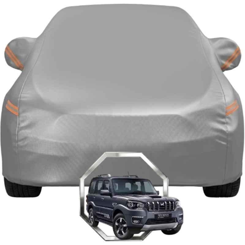 Allextreme Polyester Grey with Highlighter Car Cover with Mirror Pocket & Triple Stitched Bottom Elastic for Mahindra Scorpio N All Model & Years, MAH-SCORPION-GRY
