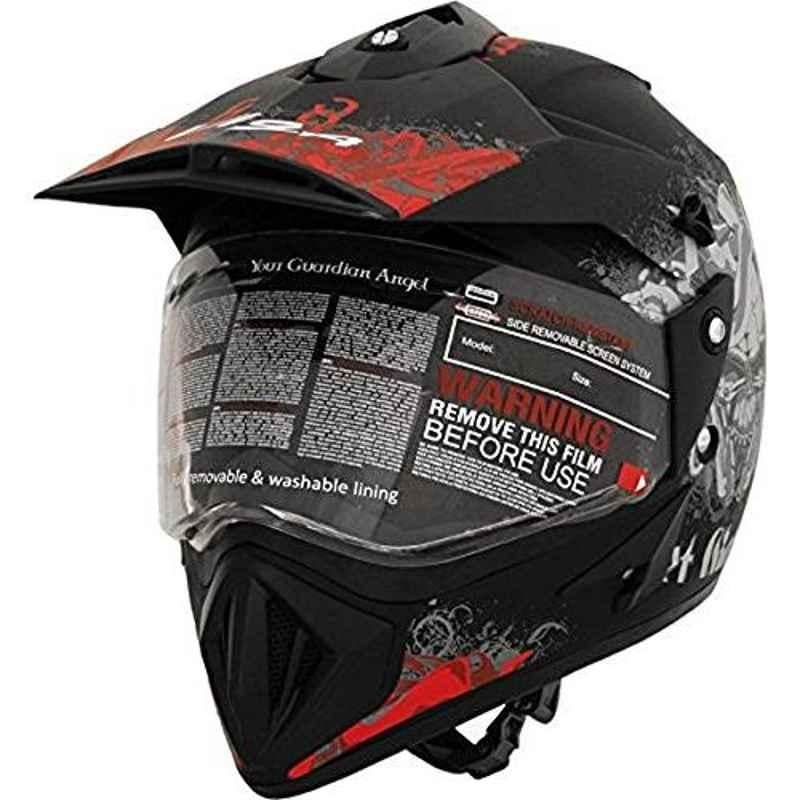 Vega Off Road Medium Size Dull Black and Red Off Road Gangster Helmet, ORDVDBR1 Helmet