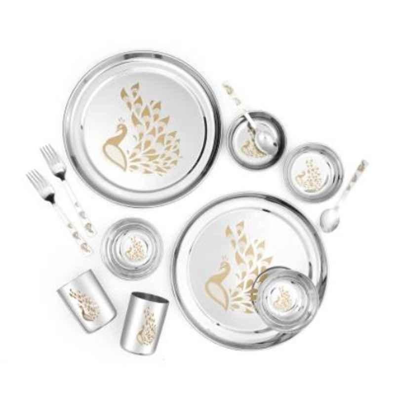 Classic Essentials SNB-12 Peacock 12 Pcs Stainless Steel Dinner Set with Permanent Laser Design