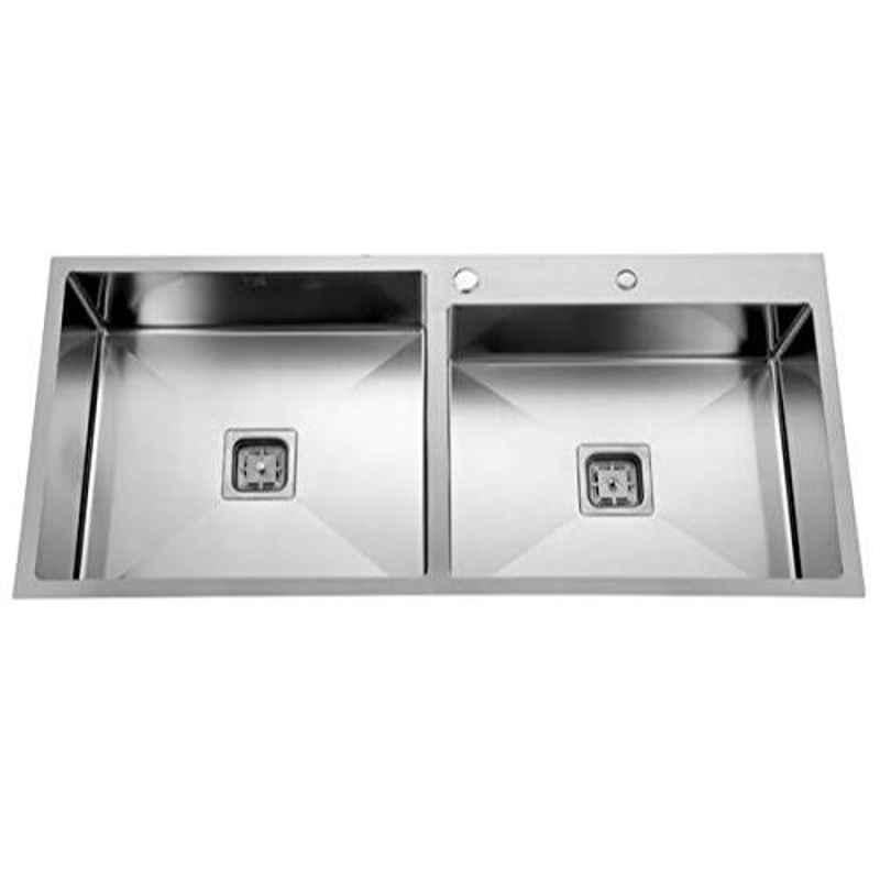 Crocodile 45x20x10 inch Double Bowl Stainless Steel Matt Finish Silver Kitchen Sink with Tap Hole