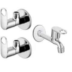 Senkiddpro 2 Pcs Stainless Steel Chrome Finish Wall Mounted Angle Cock & Long Body Tap Combo