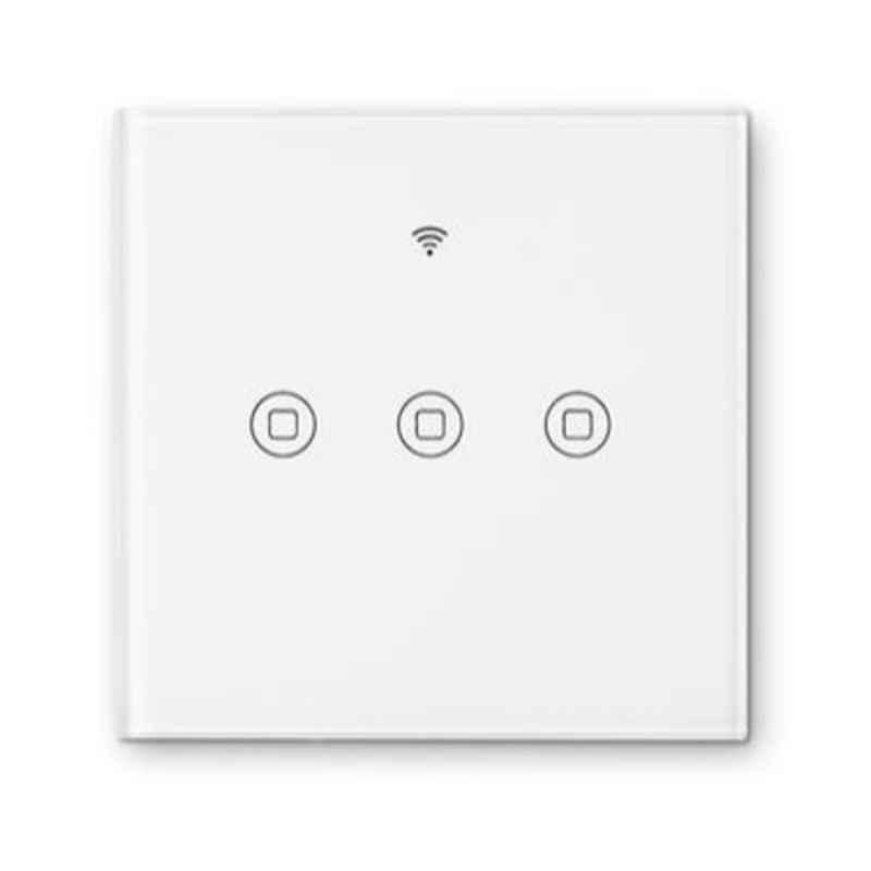 Tata Power EZ Home GWF-SW86-3 10A 3 Channel White Wifi Touch Panel Smart Switch with Alexa & Google Home Enabled, 7000024869