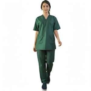 Design My Dress Bharat Polyester & Viscose Green V Neck Scrub Suit for Women, Size: Medium, 1038