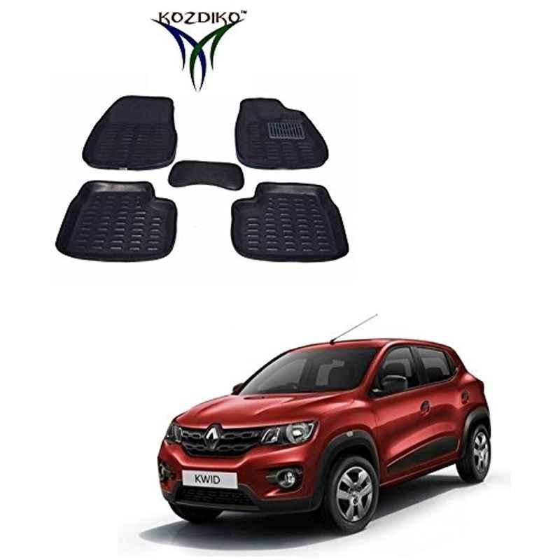 Kozdiko 5 Pcs 3D Black Car Foot Mat Set for Renault Kwid, koz_23407